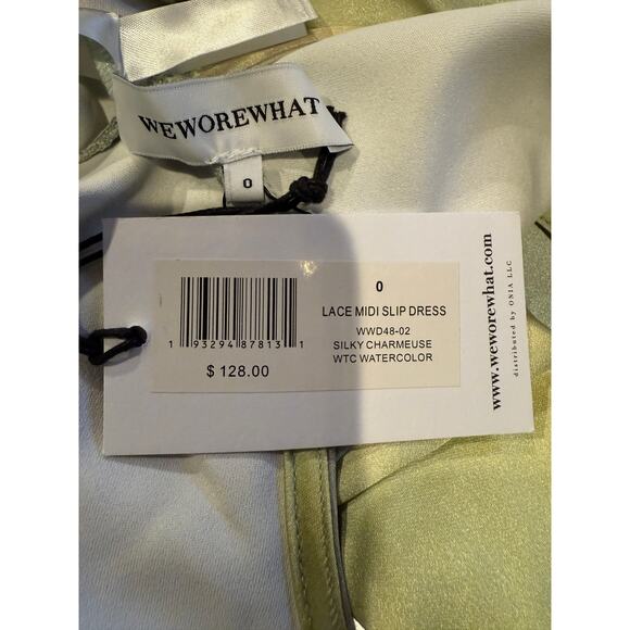 NWT WeWoreWhat Lace Silky Charmeuse Midi Maxi Slip Dress 0 Gold Ombre Watercolor - Picture 9 of 15